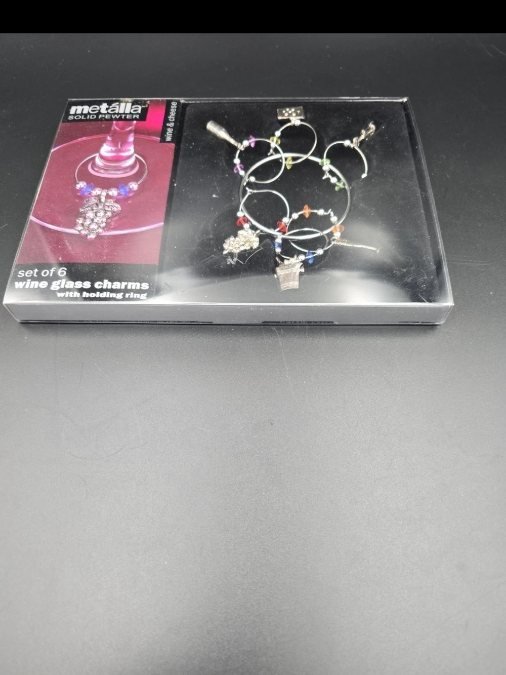 metalia Solid Pewter Wine Glass Charms Set of 6 — Multicolor